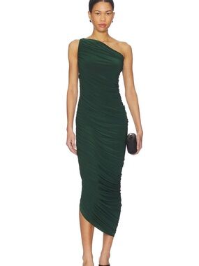 Norma Kamala Olive Green Ruched One-Shoulder Dress Small - Gorgeous!